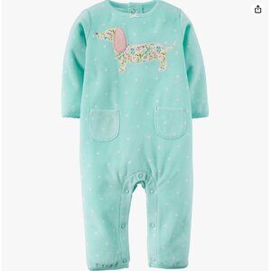 Carter's Light Green Fleece Pajamas with Dachshund 12 Months